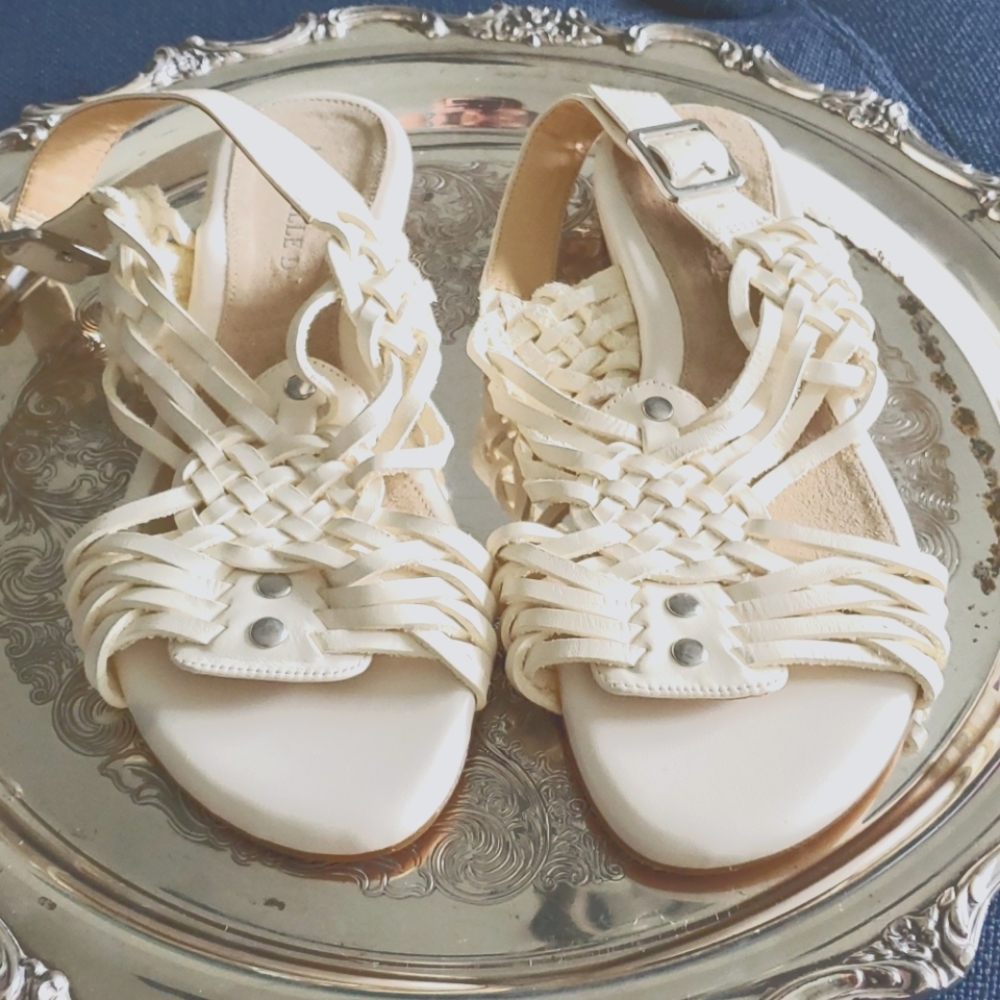 Michelle D White Leather Huarache Sandal